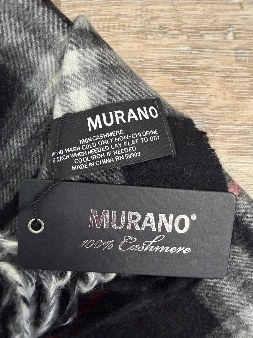 NWT Murano Cashmere Scarf Black White Red Plaid Check Designer Quiet Luxury